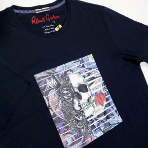 Robert Graham Skull Graphic Print Black Mens Large Classic Fit T-Shirt